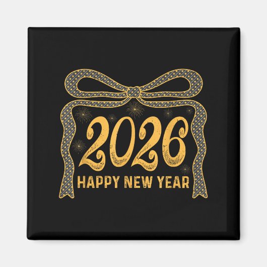 2026 Happy New Year Bow Fireworks Celebration Desi Magneet (Voorkant)