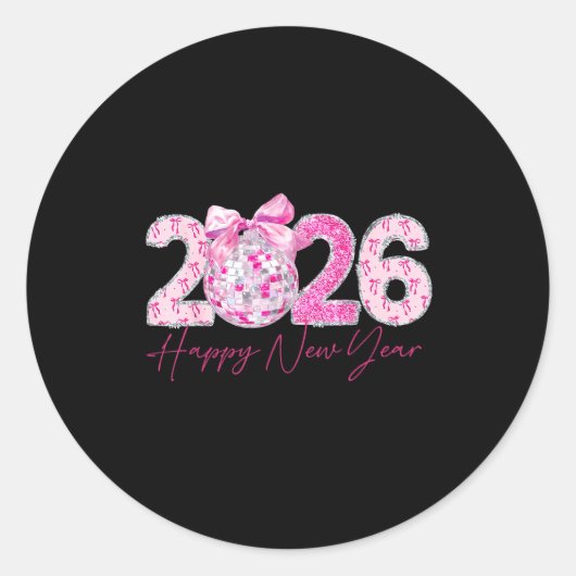 2026 Happy New Year Bow Patch Disco Ball  Ronde Sticker (Voorkant)