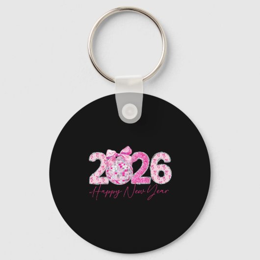 2026 Happy New Year Bow Patch Disco Ball Sleutelhanger (Voorkant)