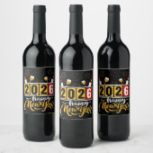 "2026 Happy New Year" Celebration Design Wijn Etiket (Flessen)