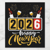 "2026 Happy New Year" Celebration Design Wijn Etiket (Enkel label)
