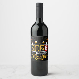 "2026 Happy New Year" Celebration Design Wijn Etiket