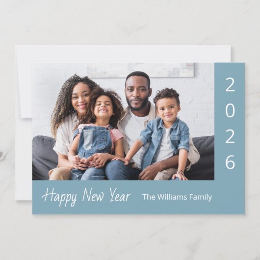 2026 Happy New Year Family Photo Blue Modern Feestdagenkaart (Voorkant)