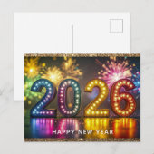 2026 Happy New Year Modern Fireworks Glitter Briefkaart (Voorkant / Achterkant)
