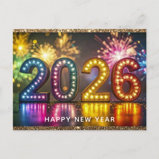 2026 Happy New Year Modern Fireworks Glitter Briefkaart (Voorkant)