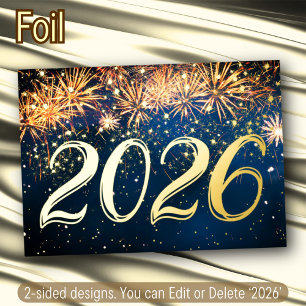2026 Happy Nieuwjaar Vuurwerk Kerstfeest Folie Uitnodiging