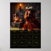 2026 Irish Setter in Green Beret Rustic Calendar Poster (Voorkant)