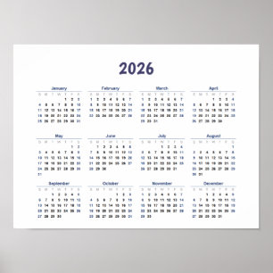 2026 Jaar Maandelijkse Muurkalender Alle Dagen  Poster