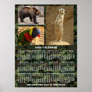 2026 Jaar Maandkalender Camouflage Voeg 3 foto's t Poster