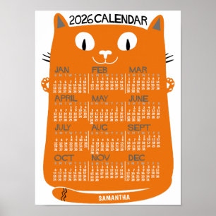 2026 Jaar Maandkalender Midden-Eeuwse Oranje Kat Poster