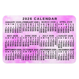 2026 Jaar Maandkalender Roze Waterverf Sterren Magneet