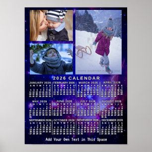 2026 Jaar Maandkalender Ruimte Nevel 3 Foto's Poster