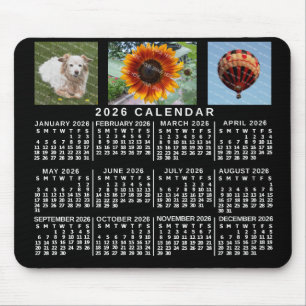 2026 Jaar Maandkalender Zwart Aangepast 3 Foto's Muismat