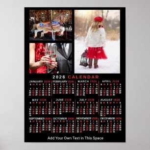 2026 Jaar Maandkalender Zwart Aangepast 3 Foto's Poster