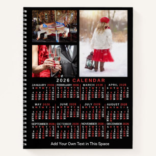 2026 Jaar Maandkalender Zwart Aangepast 9 Foto's Notitieboek