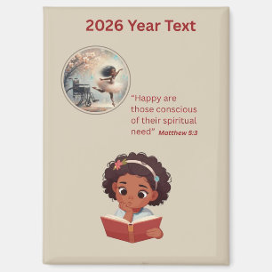 2026 Jaar Tekst Meisje Lezend Magneet