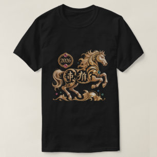 2026 Jaar van het Paard Chinees Nieuwjaar Gouden H T-shirt