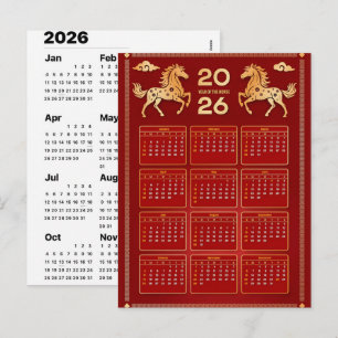 2026 Jaar van het Paard Chinese Wandkalender Feestdagenkaart