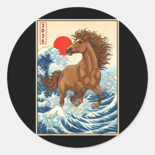 2026 Jaar van het Paard Maan Nieuwjaar Kawaii Ronde Sticker