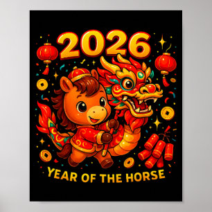 2026 Jaar Van Het Paard Schattige Maan Nieuwjaar K Poster