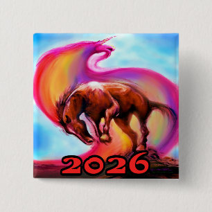 2026 Jaar van het Vuurpaard Vierkante Button 5,1 Cm