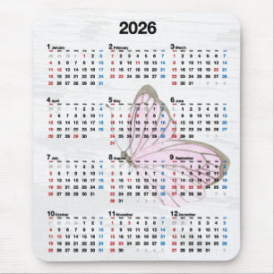 2026 Jaarkalender en Roze Vlinder Muismat
