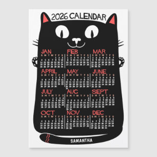 2026 Jaarkalender Mid-Century Zwarte Kat Magneet