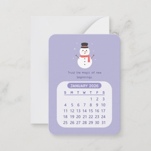 2026 Januari Maandelijkse Kawaii Motiverende Kalen Notitiekaartje (Voorkant)