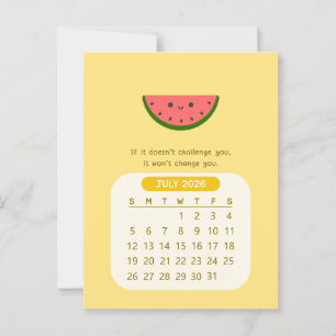 2026 Juli Maandelijkse Kawaii Motiverende Kalender Briefkaart
