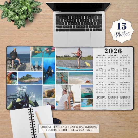 2026 Kalender 15 Foto's Monogram Aangepaste kleure Bureaumat