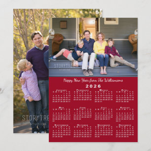 2026 Kalender 2 Aangepaste Foto's Rood Gelukkig Ni Feestdagenkaart