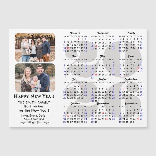 2026 Kalender 2 Foto Modern Zwart Eenvoudig Magnet (Voorkant)