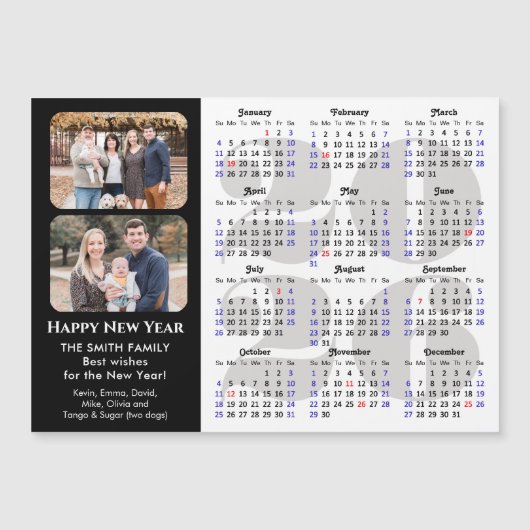 2026 Kalender 2 Foto Modern Zwart Eenvoudig Magnet (Voorkant)