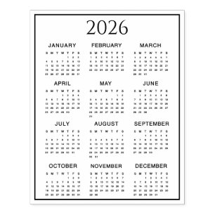 2026 Kalender #2 Vier Rijen, Drie Kolommen Rubberstempel