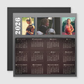 2026 Kalender 3 Foto Collage Magneet Kaart (Voorkant / Achterkant)