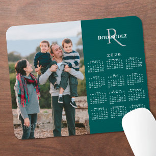 2026 Kalender Aangepaste Foto Monogram Naam Teal Muismat