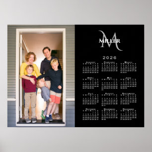 2026 Kalender Aangepaste Foto Monogram Naam Zwart Poster