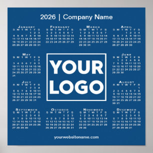2026 Kalender Bedrijf Logo en Naam Blauw Poster