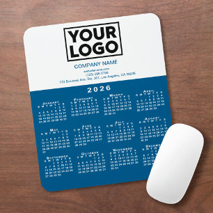 2026 Kalender Bedrijf Logo en Tekst Blauw Wit Muismat