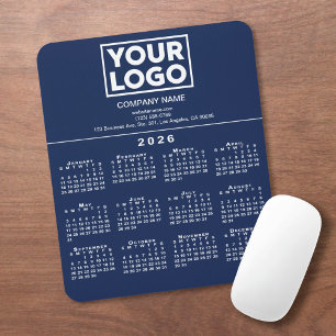 2026 Kalender Bedrijf Logo en tekst Navy Blue Muismat