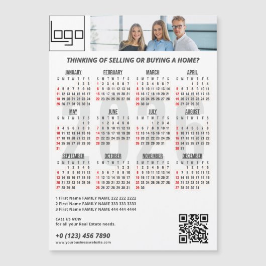 2026 Kalender Bedrijf Logo QR Code Bourgondië Foto (Voorkant)