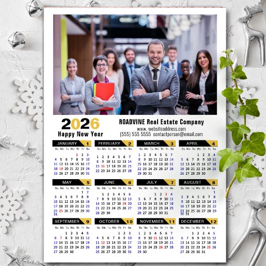 2026 Kalender Bedrijfsfoto Zwart Eenvoudige Magnee
