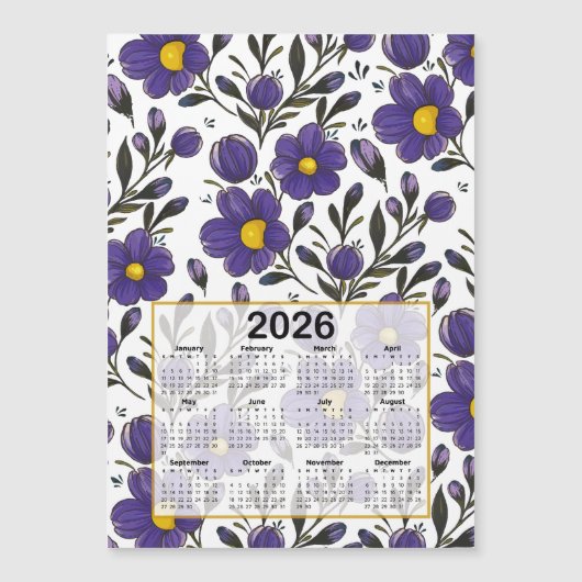 2026 Kalender Blauw Violette Bloemen met Bladeren (Voorkant)
