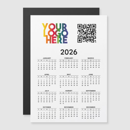 2026 Kalender Business Logo QR Code Magnetische Ka (Voorkant / Achterkant)