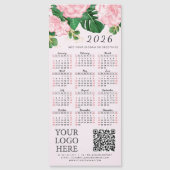 2026 Kalender Business Logo QR Code Roze Bloemen (Voorkant)