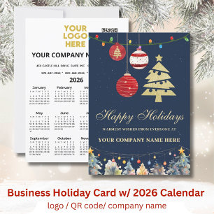 2026 Kalender Business Logo QR Feestelijk Feestdagenkaart