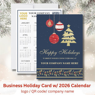 2026 Kalender Business Logo QR Feestelijk Feestdagenkaart