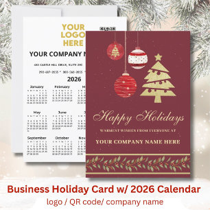 2026 Kalender Business Logo QR Feestelijk Feestdagenkaart
