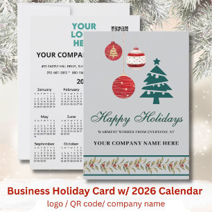 2026 Kalender Business Logo QR Feestelijk Feestdagenkaart