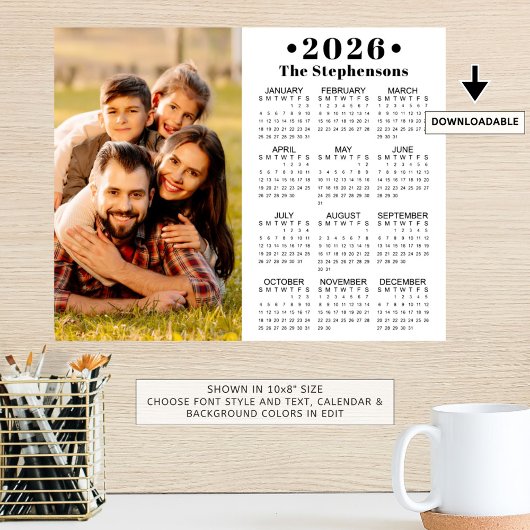 2026 Kalender Eén Foto Gepersonaliseerd Poster